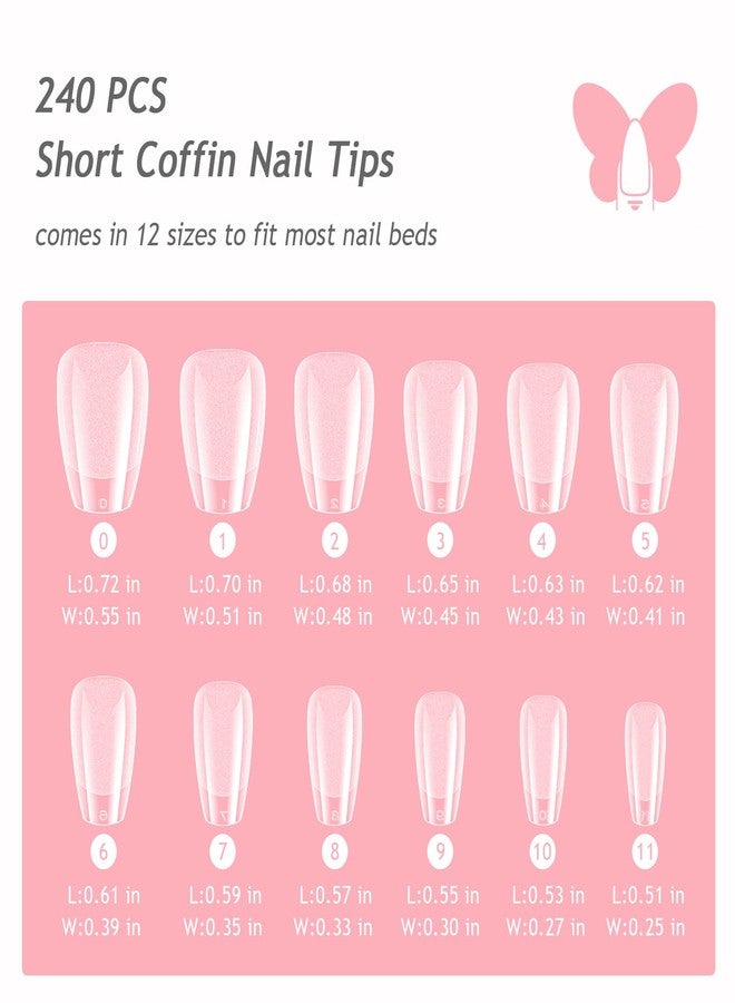 Furtherpretty Short Coffin Nail Tips, 240Pcs Full Cover Soft Gel Nail Tips, Half Matte Press On Nails Acrylic Fake Nails Clear Nail Extensions, 12 Sizes Uñas Postizas for DIY Home Manicure - Image 4